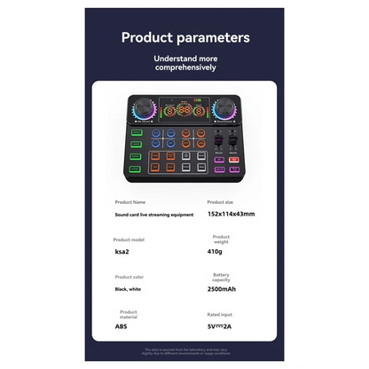 Black and white abs plastic abgi new v8spro sound card with colorful illuminated buttons for live podcast and dj music recording