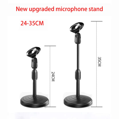 Black abs microphone stand with clamp weighted disc base and telescoping pole for desktop retractable microphone use