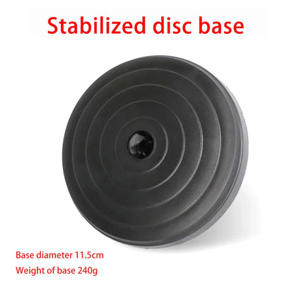 Black abs microphone stand clamp weighted disc base with concentric ridges and central hole for desktop retractable microphone