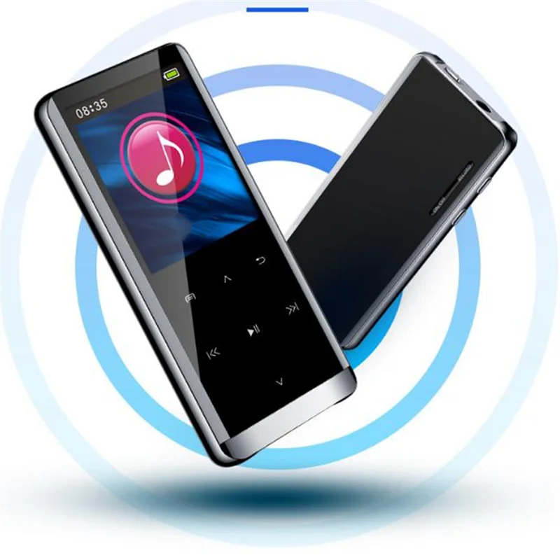 Black and silver abuomp3 player with 1.5 inch 128x160 pixels tft display showing pink musical note icon