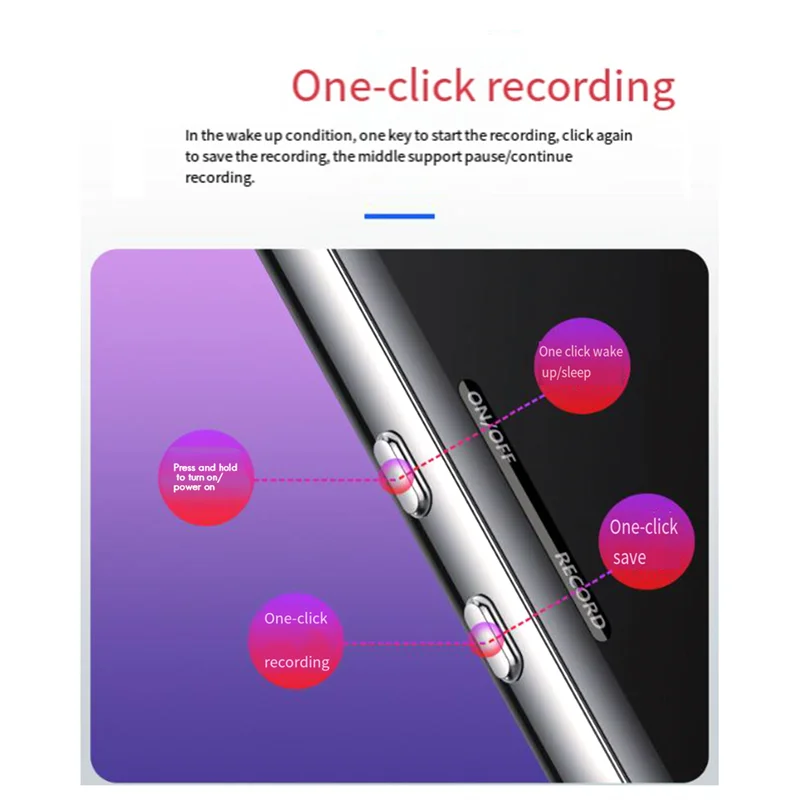 Silver metallic abuomp3 player with three tactile buttons and 128x160 pixels tft display for one-touch operation