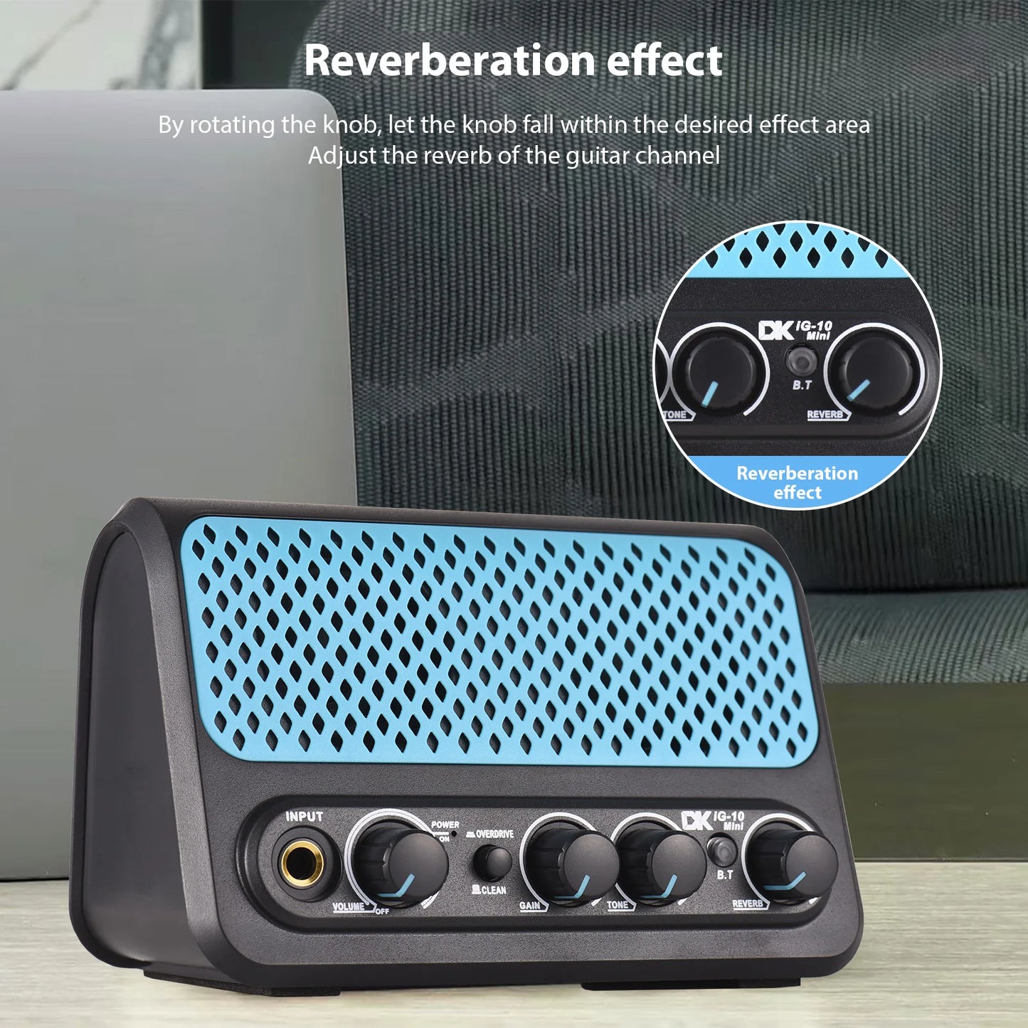 DK 10W Small Electric Guitar Amp Clean Overdrive 2 Channel Reverb Effect Guitar Practice Speaker Plug and Play BT/Headphone