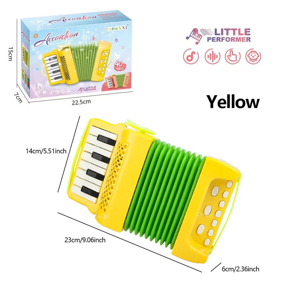 Yellow and green plastic accordion toy for toddlers musical instrument little performer model ideal development gifts
