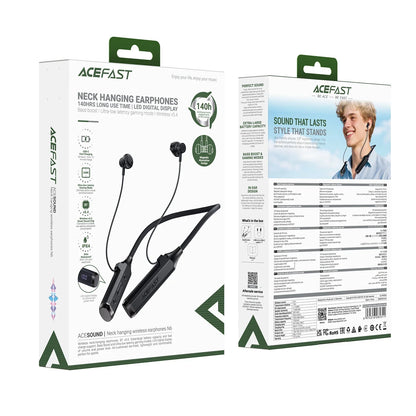 Black acefast wireless neckband earphones with led display magnetic sport earbuds and game low latency feature