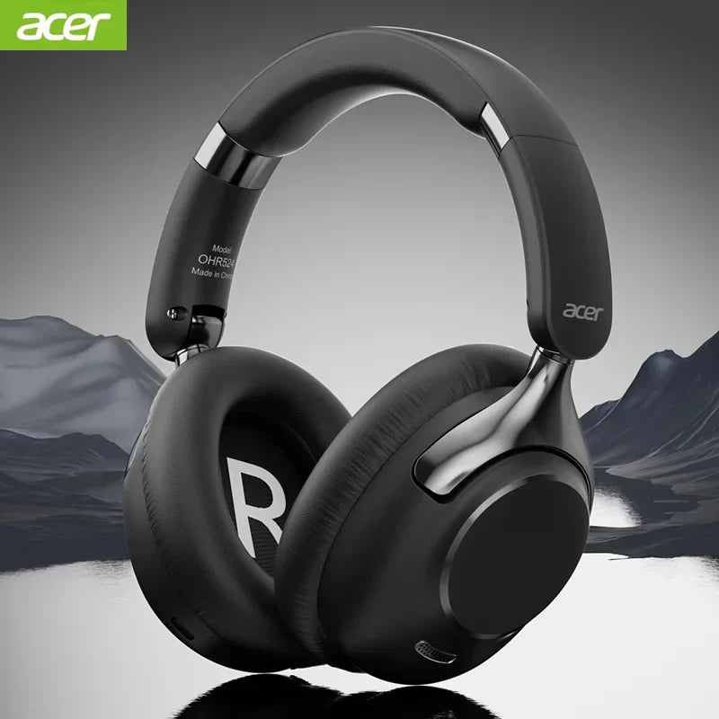 Black acer ohr520 wireless over-ear headphones with metallic accents and padded earcups for earphones noise reduction