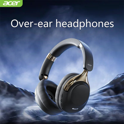 Acer ANC wireless black and gold leather-textured surround sound headsets with noise reduction for gamers and sports use