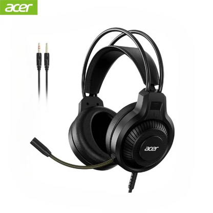 Black acer gaming headphones with over-ear design, adjustable headband, and virtual surround led light for pc gamers