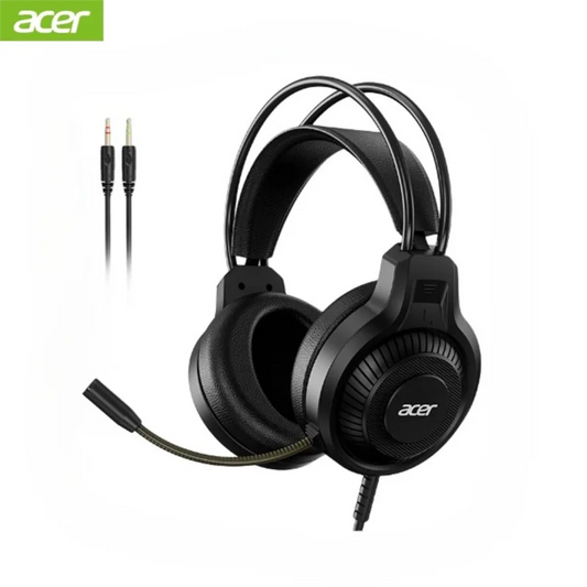 Black acer gaming headphones with over-ear design, adjustable headband, and virtual surround led light for pc gamers