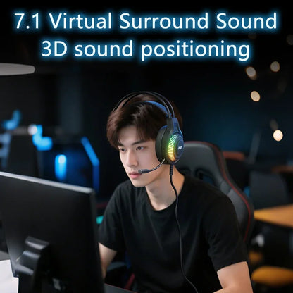 Black and green acer gaming headphones with stereo virtual surround and virtual surround led lighting on earcups