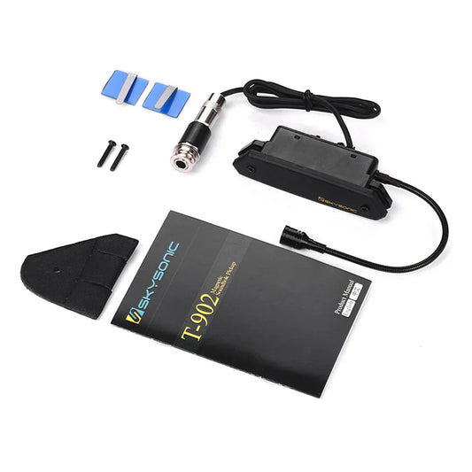 Black skysonic t-902 guitar active soundhole pickup magnetic with metallic connector and coiled cable for acoustic guitars