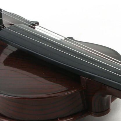 A glossy dark brown acoustic violin toy with black fingerboard and adjustable string simulation for kids gifts