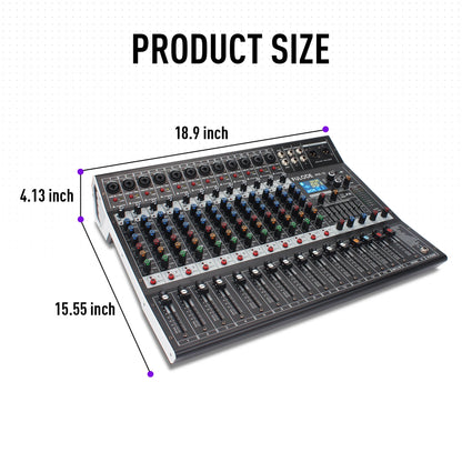 FULUODE 7/8/12/16 channel Bluetooth studio audio mixer with 99-bit DSP digital processor USB MP3 player XLR microphone jack and
