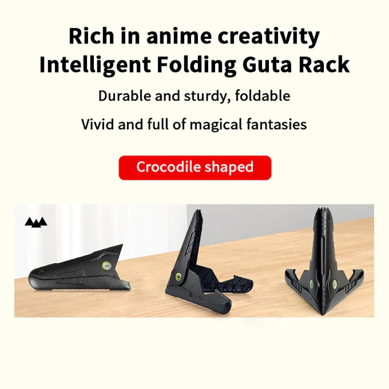 Black crocodile-shaped adjustable a-frame guitar stand tripod with non-slip rubber feet and sturdy folding design
