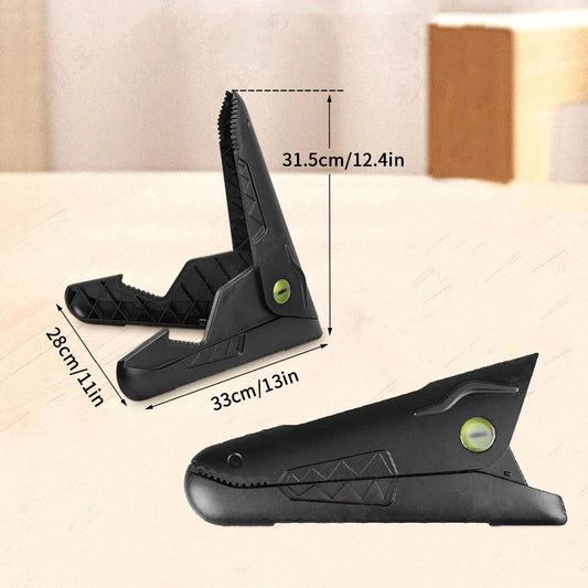 Black plastic crocodile-shaped guitar stand tripod with textured jaws green hinge and non-slip rubber feet tripod folding design