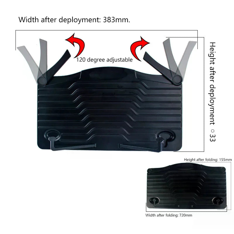 Adjustable and versatile black plastic music sheet stand with ribbed texture and 120-degree hinges from beat music store