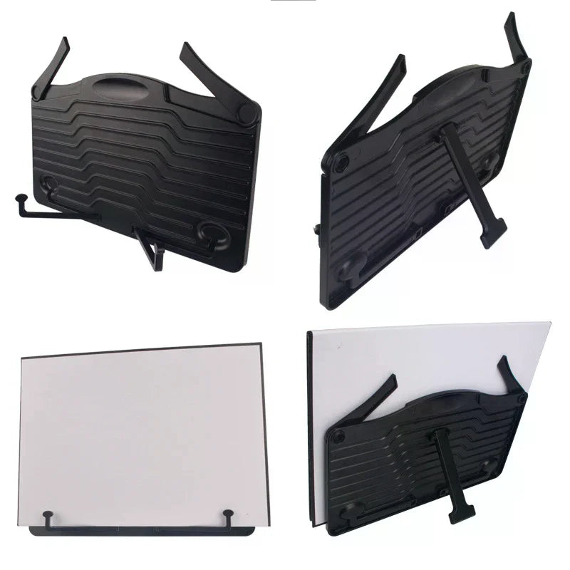 Black plastic music sheet stand with textured surface and adjustable legs from beat music store for versatile use
