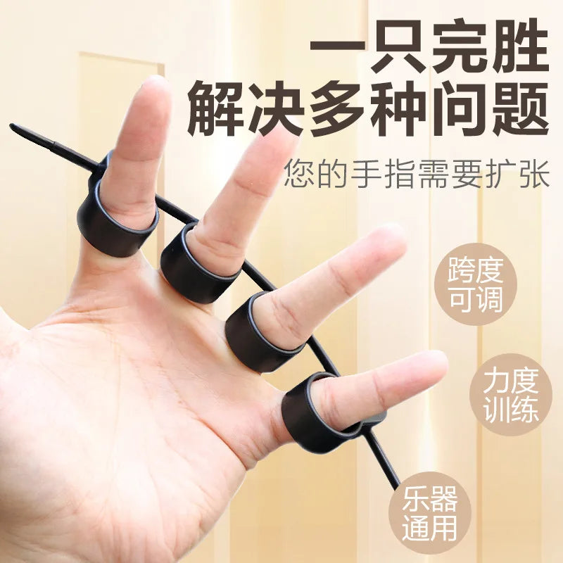 Black adjustable finger expander with adjustable straps for finger extension and expander guitar training use