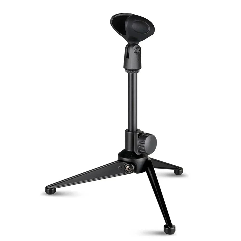 Black adjustable microphone stand with tripod bracket professional and padded head for studio use