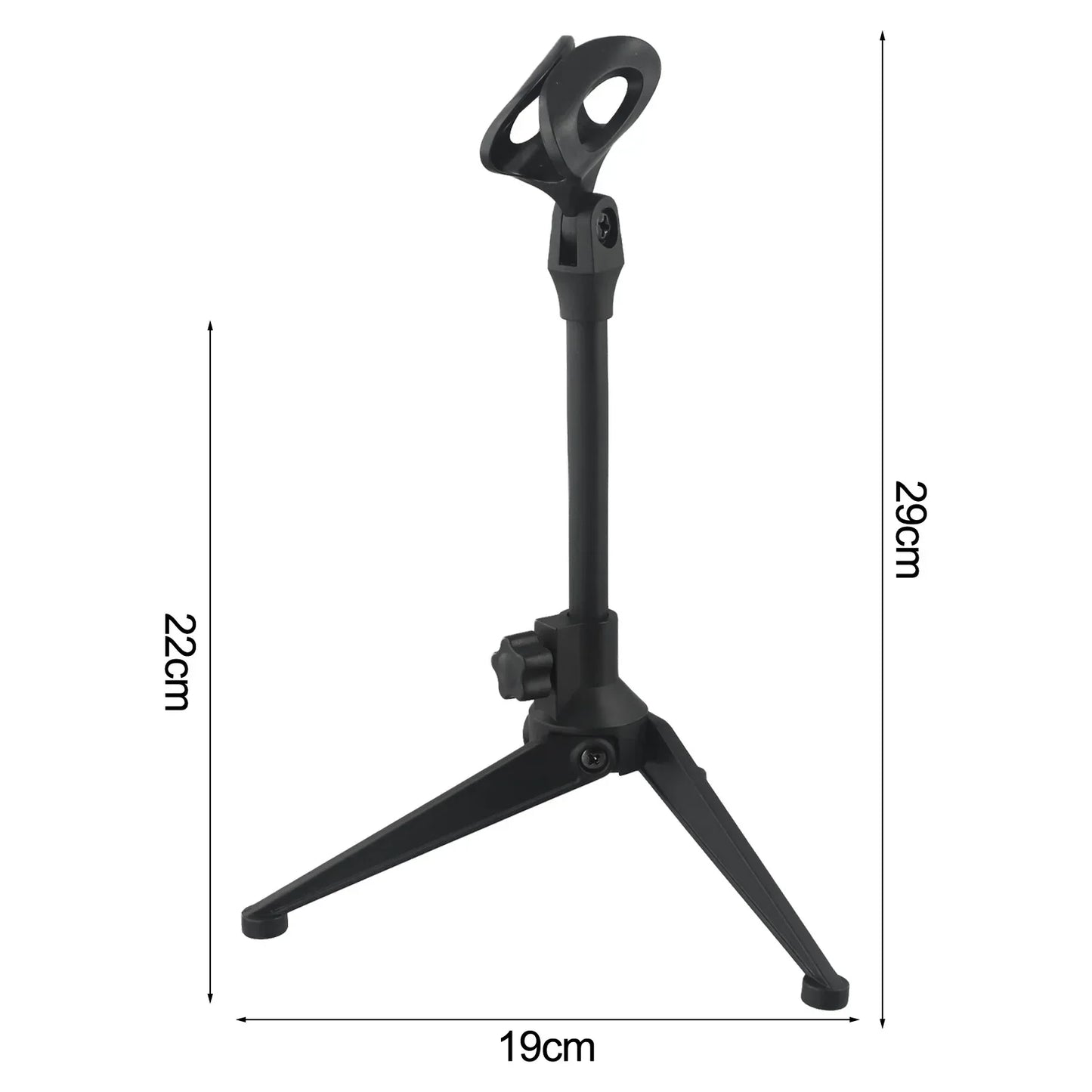 Black adjustable microphone stand with tripod base height markings desktop stand holder tripod bracket for studio use