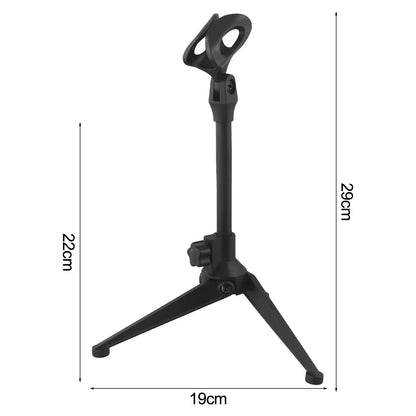 Black adjustable microphone stand with tripod base height markings desktop stand holder tripod bracket for studio use