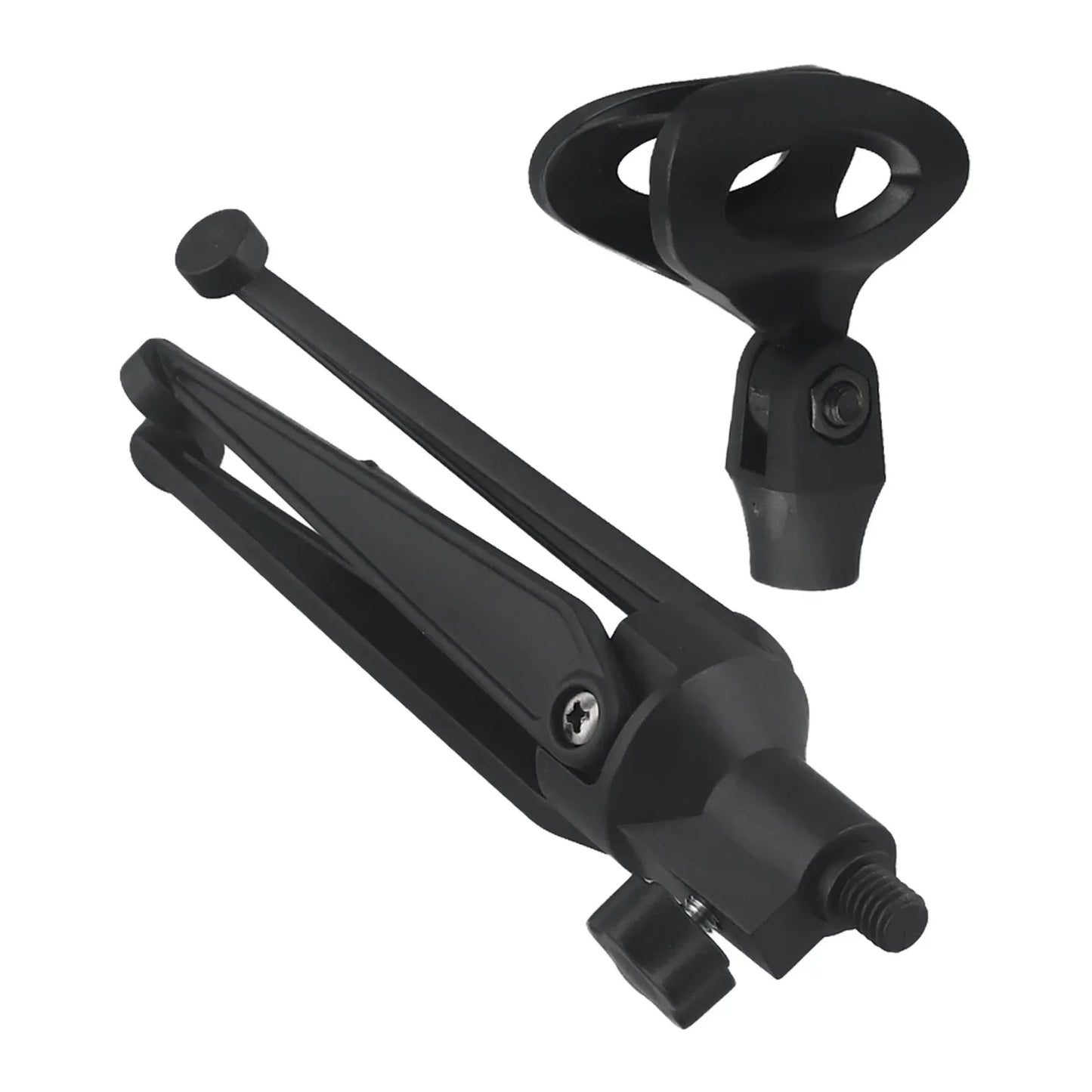 Black adjustable microphone stand with ergonomic clip head and sturdy tripod base desktop stand holder tripod bracket
