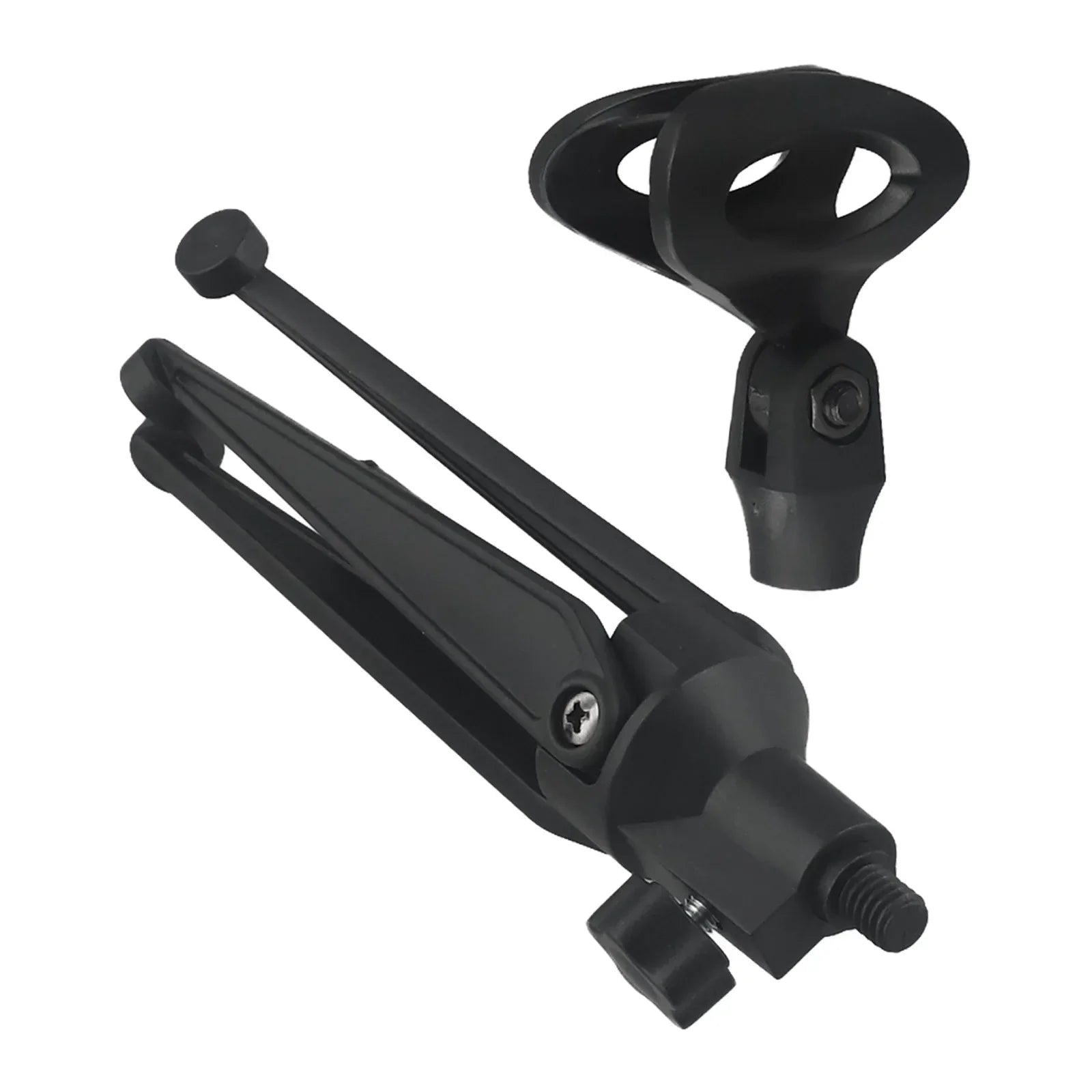Black adjustable microphone stand with ergonomic clip head and sturdy tripod base desktop stand holder tripod bracket