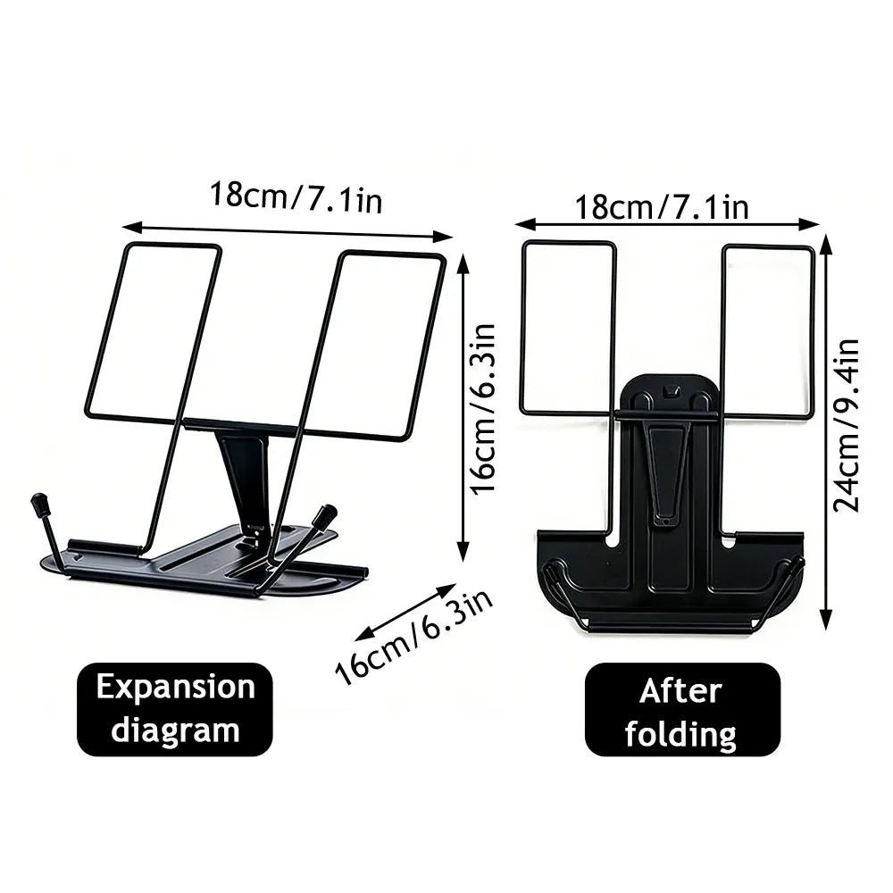 Black metal adjustable portable folding bookend with adjustable height and foldable design for books recipe shelf use