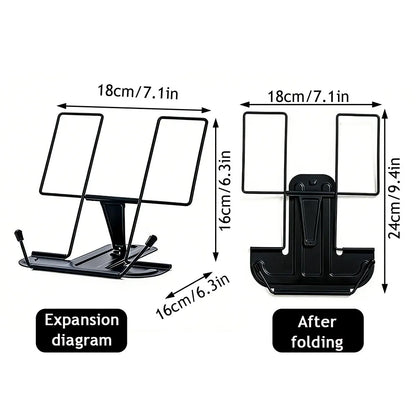 Black metal adjustable portable folding bookend with adjustable height and foldable design for books recipe shelf use