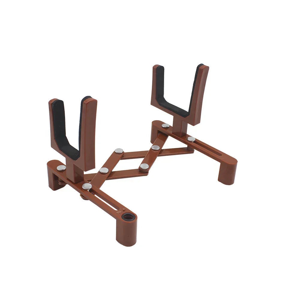 Brown metal adjustable violin stand with black rubberized grips portable retractable foldable fiddle bracket sponge pad