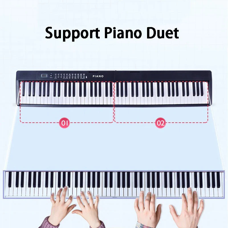 Black adult electronic piano 88-key digital keyboard with display effects and keyboard microphone interface for two players