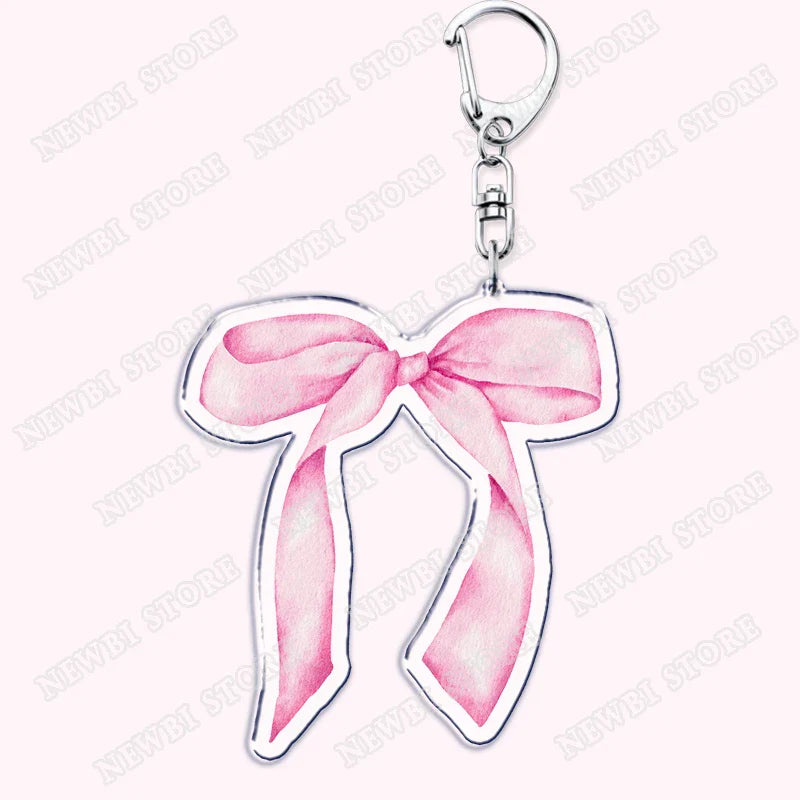 Aesthetic coquette pink bow keychain with silver metal clasp womens accessories ribbon for hot girl book club gifts