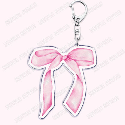 Aesthetic coquette pink bow keychain with silver metal clasp womens accessories ribbon for hot girl book club gifts