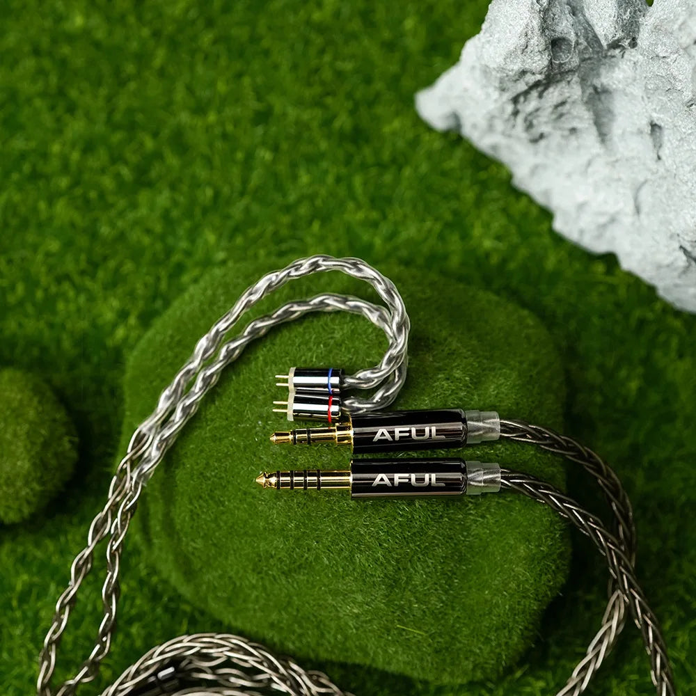 Silver braided audio cable with black and gold connectors for aful hifi wired hybrid monitor earphones headphone music iems