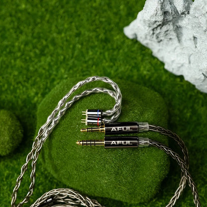 Silver braided audio cable with black and gold connectors for aful hifi wired hybrid monitor earphones headphone music iems