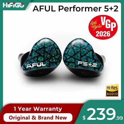 Teal and black aful performer 5+2 glittery mosaic hifi wired hybrid in-ear monitor earphones for headphone music iems