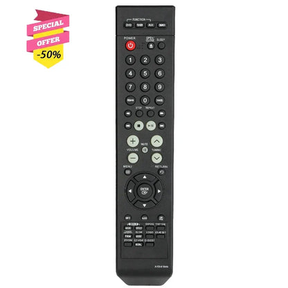 Black plastic ah59-01644a remote control for samsung dvd home theater with power volume channel and numeric keypad buttons