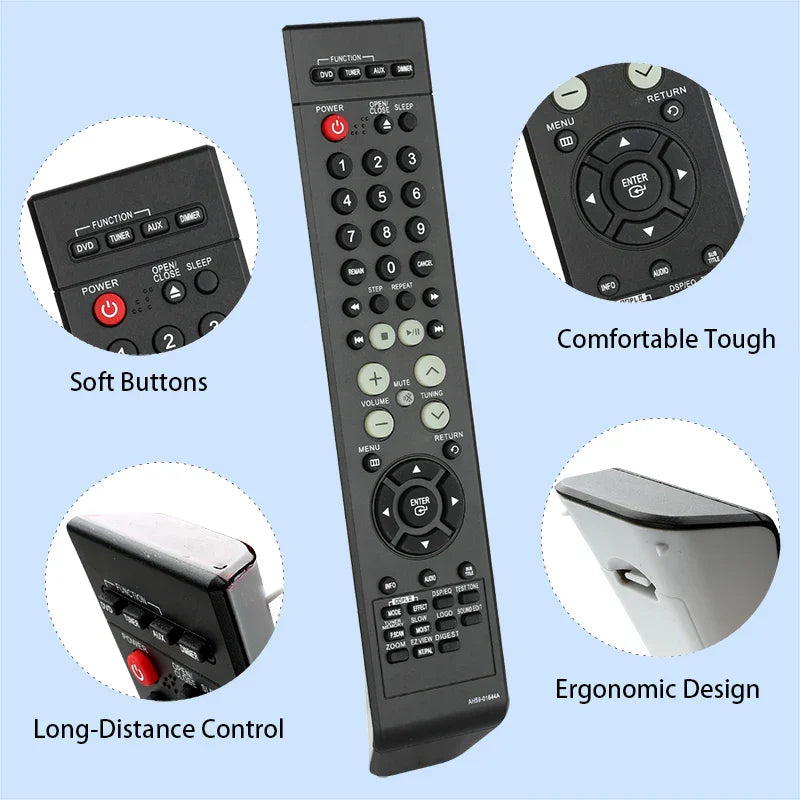 Black ah59-01644a remote control with soft buttons and ergonomic design for samsung dvd home theater systems