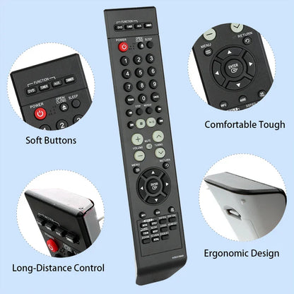 Black ah59-01644a remote control with soft buttons and ergonomic design for samsung dvd home theater systems