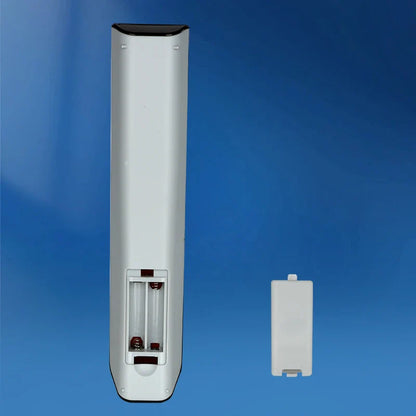White plastic ah59-01644a remote control for samsung dvd home theater with black top and visible aa batteries compartment