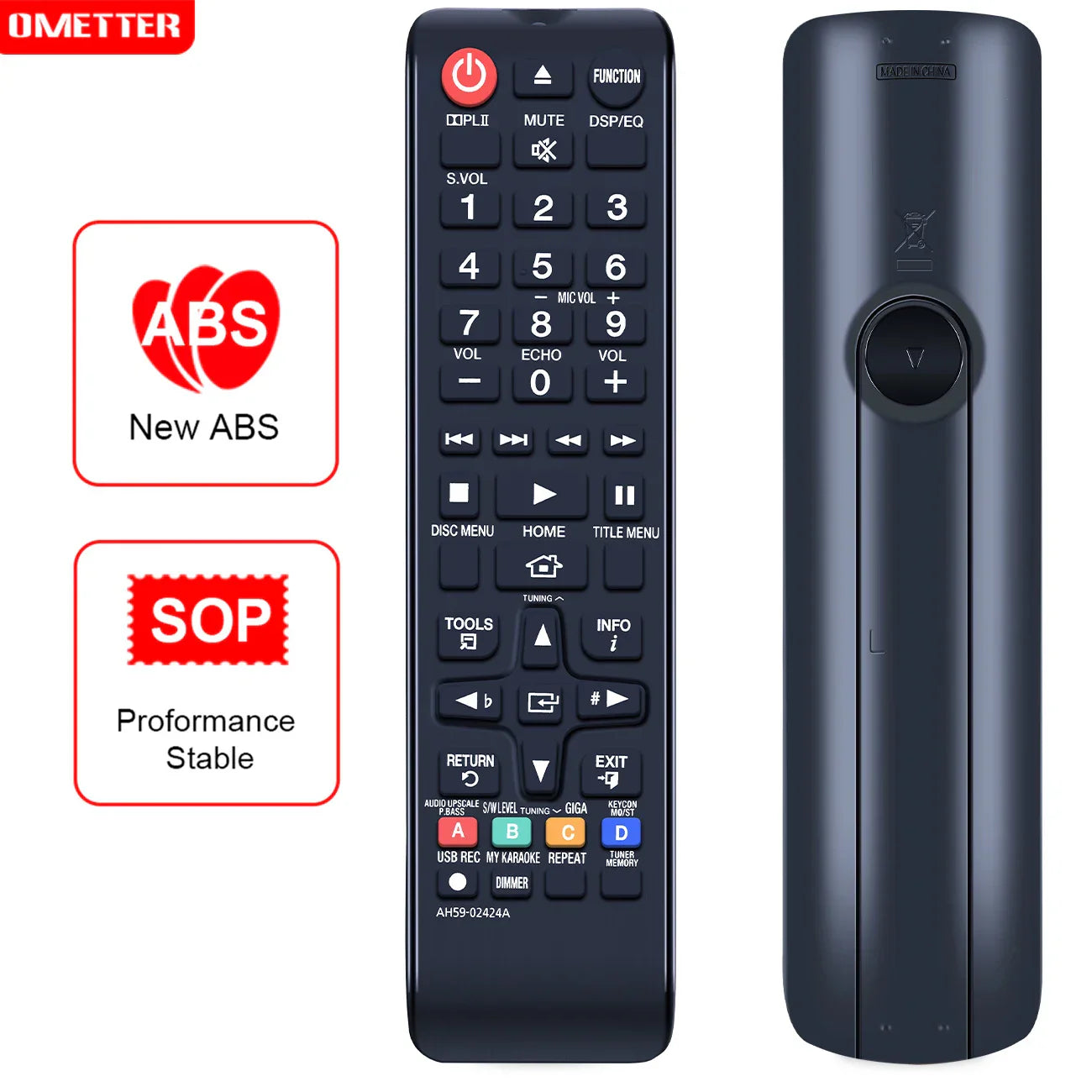 Black plastic remote control replacement with matte finish and multiple buttons for Samsung AH59-02425A AH59-02413A HT-E330K