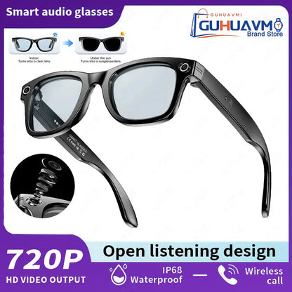 Black ai smart glasses with 8mp camera reflective lenses and translation sunglasses bluetooth for music play men and women