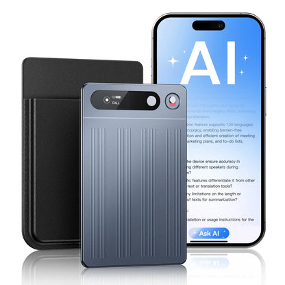 Gray textured phone case with vertical ridges and circular camera cutout for ai voice recorder audio recording device with noise reduction