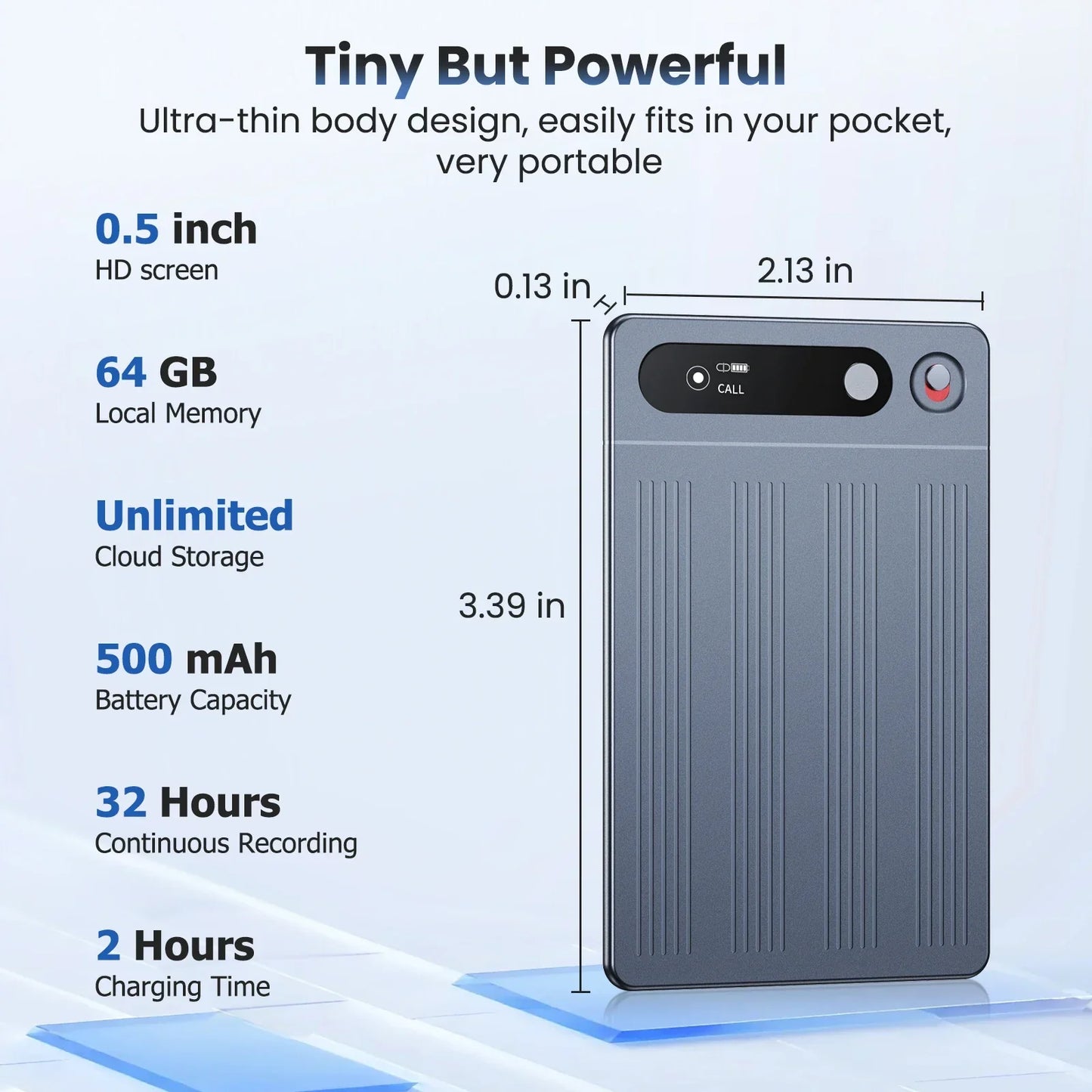 Gray ultra-thin AI voice recorder with 0.5-inch hd screen and ribbed texture for noise reduction summarization portable audio device
