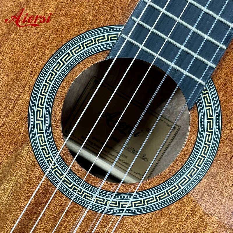 Aiersi brand custom acoustic guitar with glossy mahogany body warm brown finish and nylon string handmade music instrument