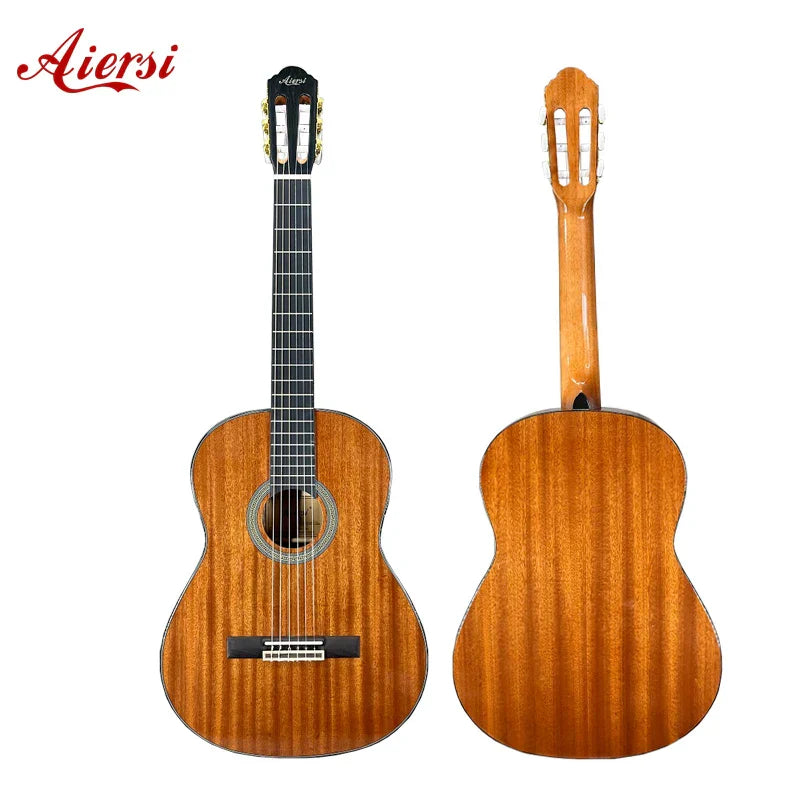 Aiersi brand custom classical guitar with glossy mahogany body and nylon string handmade music instrument in amber finish