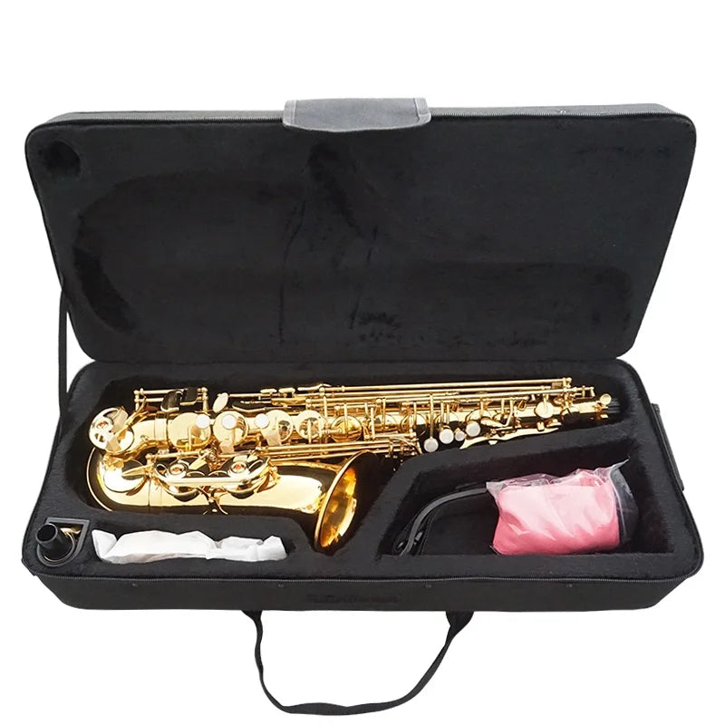 Aiersi brand gold lacquer eb alto saxophone brass material nestled in black protective case for music use