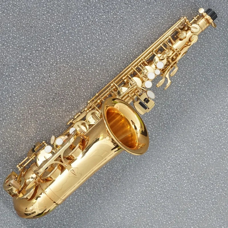 Aiersi brand gold lacquer eb alto saxophone with polished brass material and white key pads for woodwind music use