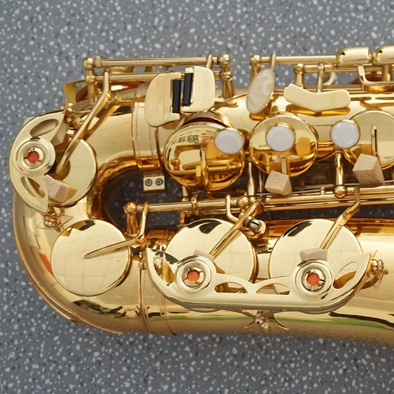 Golden aiersi brand gold lacquer eb alto saxophone with polished brass keys and white pads music instrument custom logo