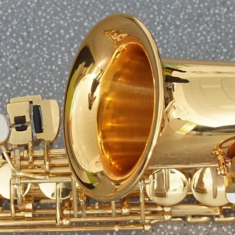 Golden lacquer eb alto saxophone by Aiersi brand with brass material and custom logo for music instrument custom use
