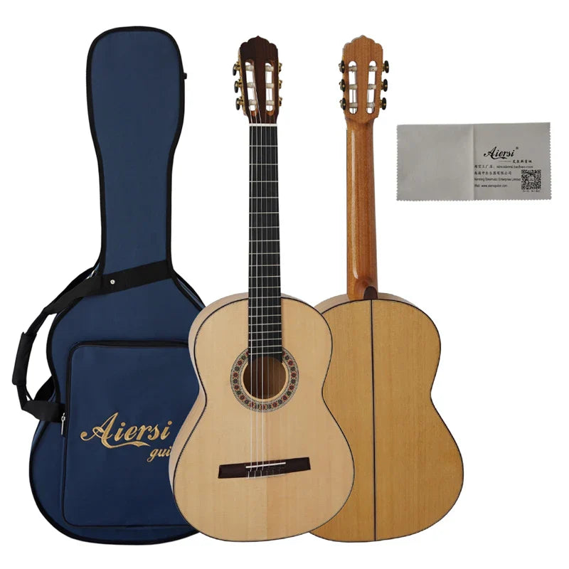 Aiersi brand flamenco guitar with all solid spruce top spanish cypress body vintage professional string instrument with navy case